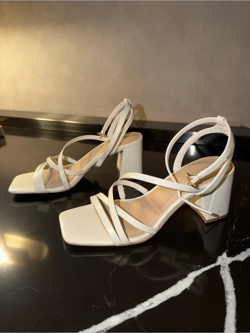 Aldo White Strappy Block Heel Sandals